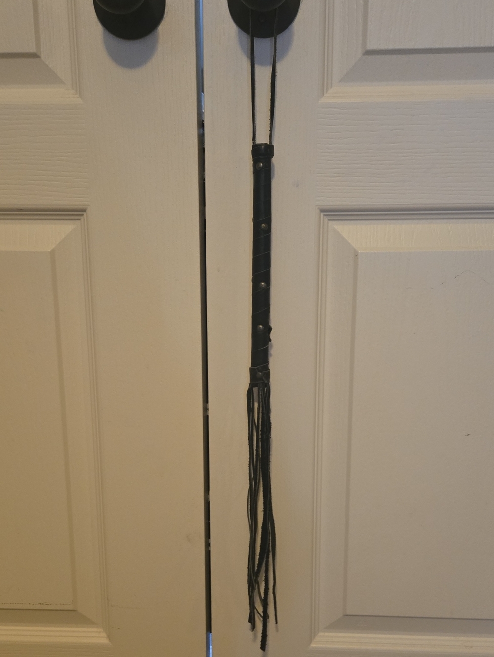 Unisex Black Leather Tassel WHIP with  Detail NWOT
